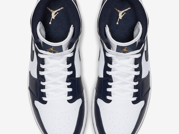 Air Jordan 1 Mid In Navy And Gold