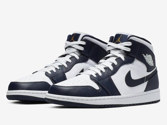 Air Jordan 1 Mid In Navy And Gold