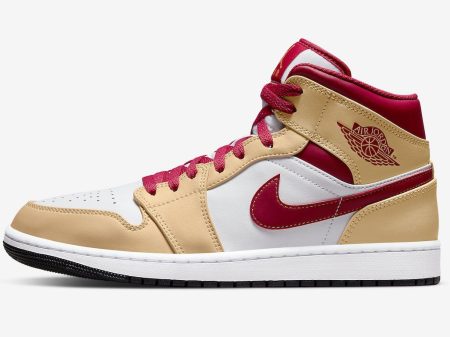 Air Jordan 1 Mid White-Cardinal Red-Light Curry