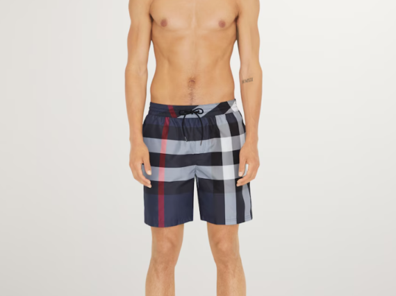 Check Swim Shorts in Carbon blue